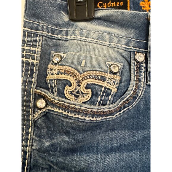 Rock Revival Capri Jeans Womens Size 30 Cyndee Mid-Rise Blue Distressed Denim - Picture 3 of 9